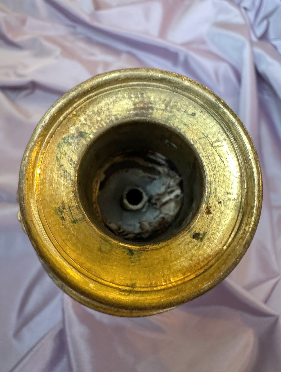 Paire De Bougeoirs En Bronze Doré époque Louis XVI (18e Siècle)-photo-2