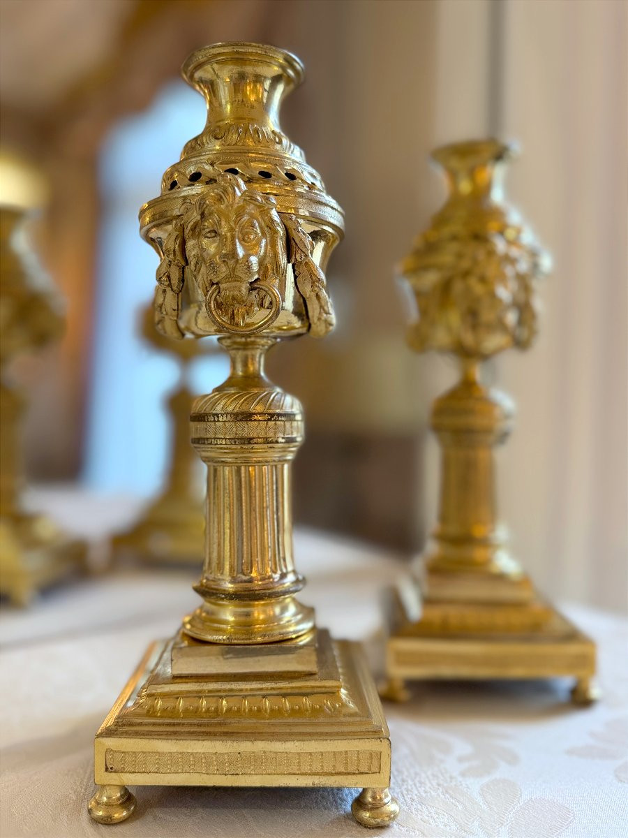 Paire De Bougeoirs En Bronze Doré époque Louis XVI (18e Siècle)-photo-5