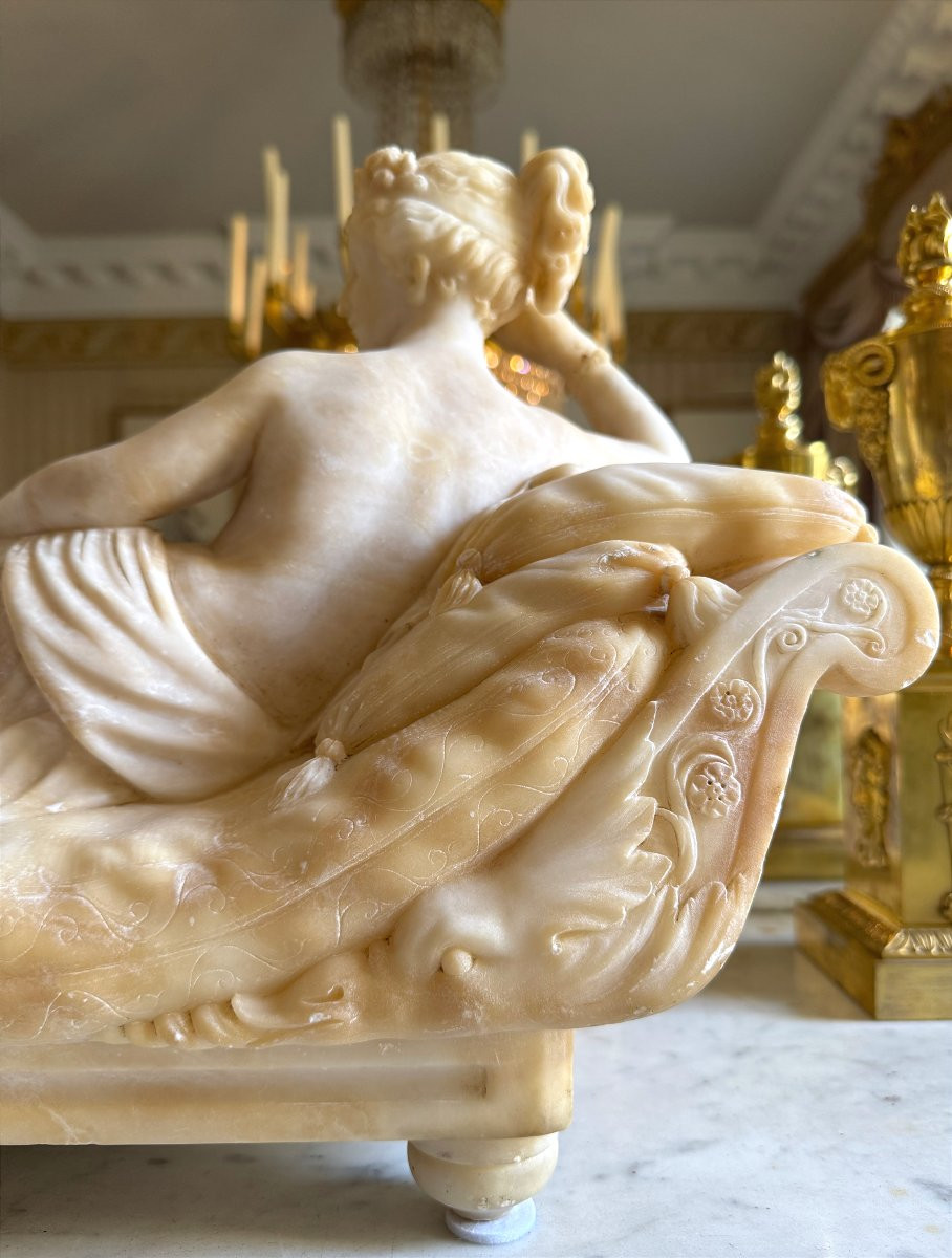 Statue Of Pauline Bonaparte In Alabaster After Antonio Canova - 19th Century-photo-6