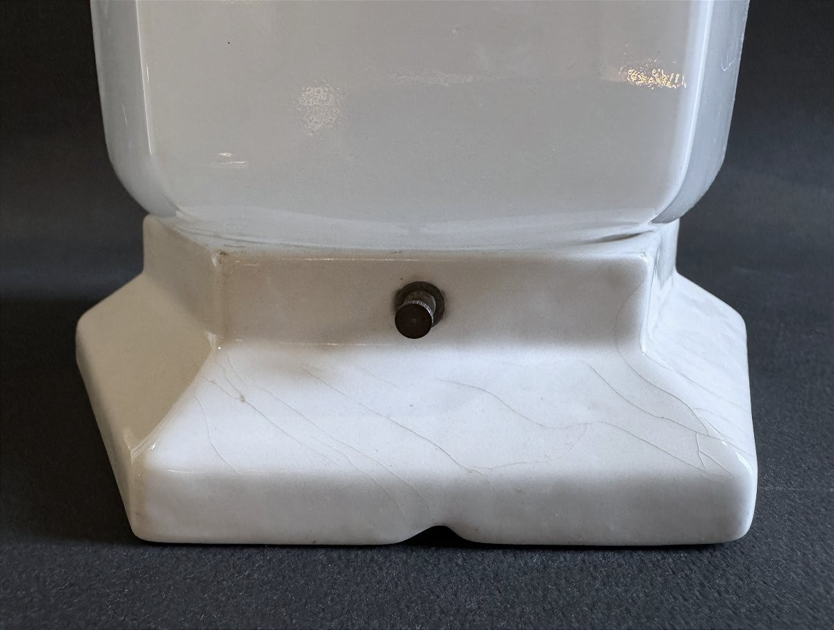 Plafonnier Art Déco Grand Modèle En Porcelaine Et Verre Moulé – 20e Siècle-photo-3