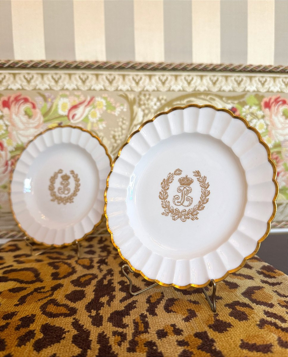 Paire D’assiettes à Dessert En Porcelaine De Sèvres – époque Louis-philippe / Provenance royale-photo-3
