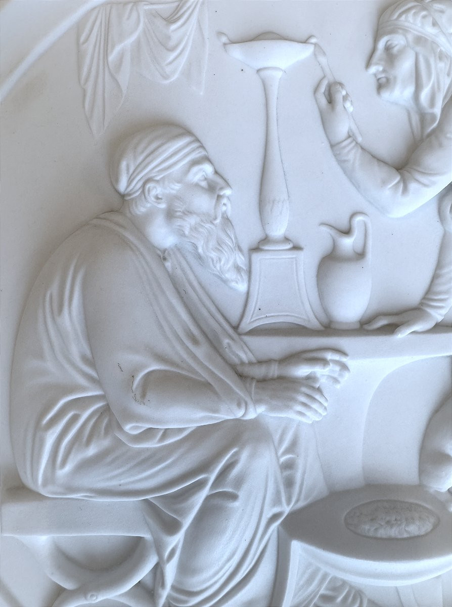 Grand Médaillon En Biscuit / Porcelaine Représentant "l'hiver" - 19e Siècle-photo-1