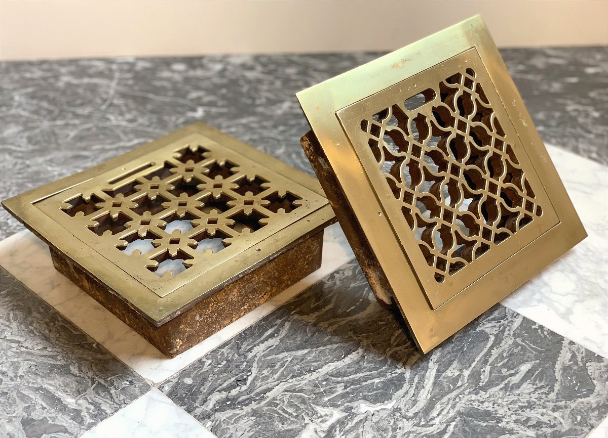 Grilles De Ventilation En Bronze Et Fonte Pour Sol - 19e Siècle