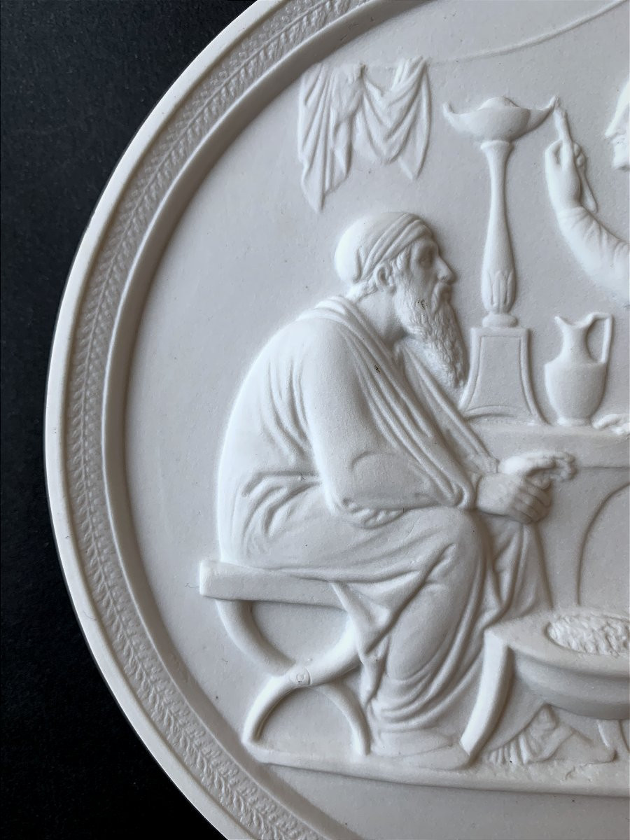 Biscuit / Porcelain Medallion Representing "winter" - 19th Century-photo-2