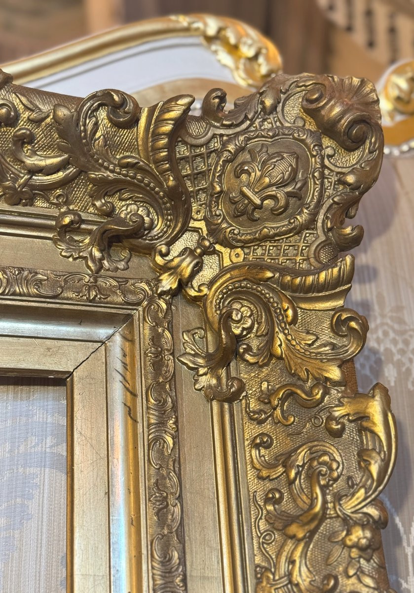 Gilded Wooden Frame With Fleur-de-lys In Corner Cartouches - Circa 1830-photo-4