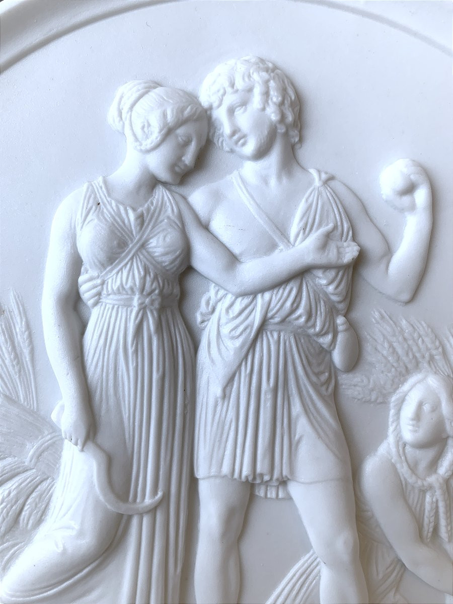 Biscuit / Porcelain Medallion Representing "summer" - 19th Century-photo-2