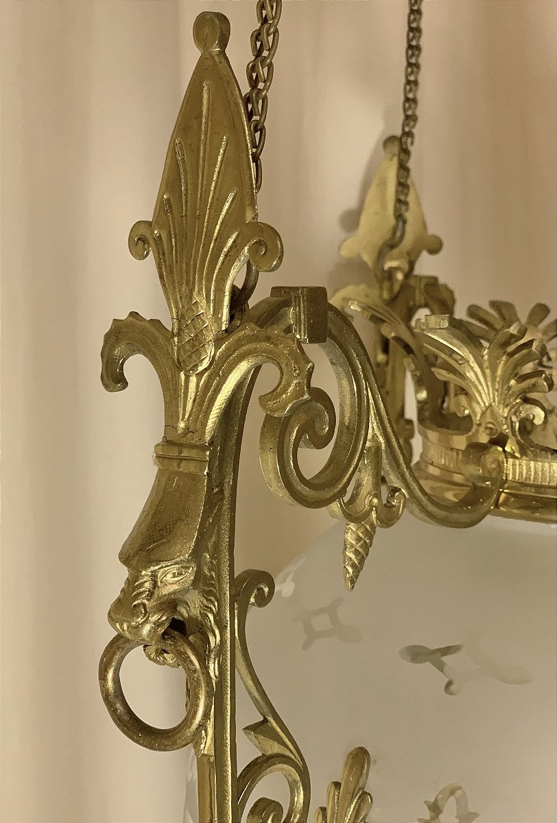 Lanterne Sphérique verre dépoli et gravé - Époque Napoleon III-photo-2