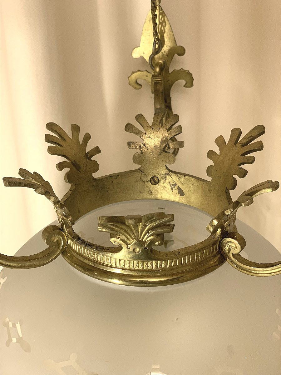 Lanterne Sphérique verre dépoli et gravé - Époque Napoleon III-photo-4