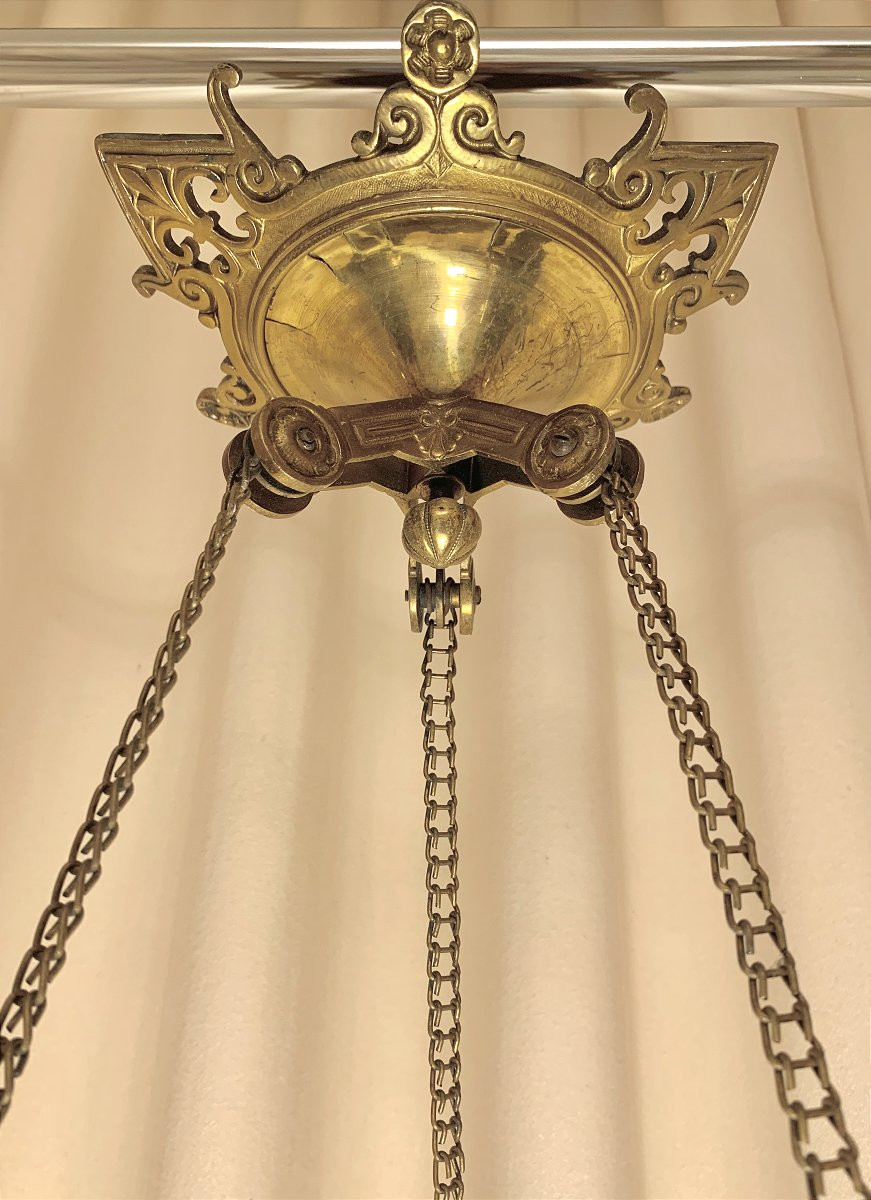 Lanterne Sphérique verre dépoli et gravé - Époque Napoleon III-photo-3