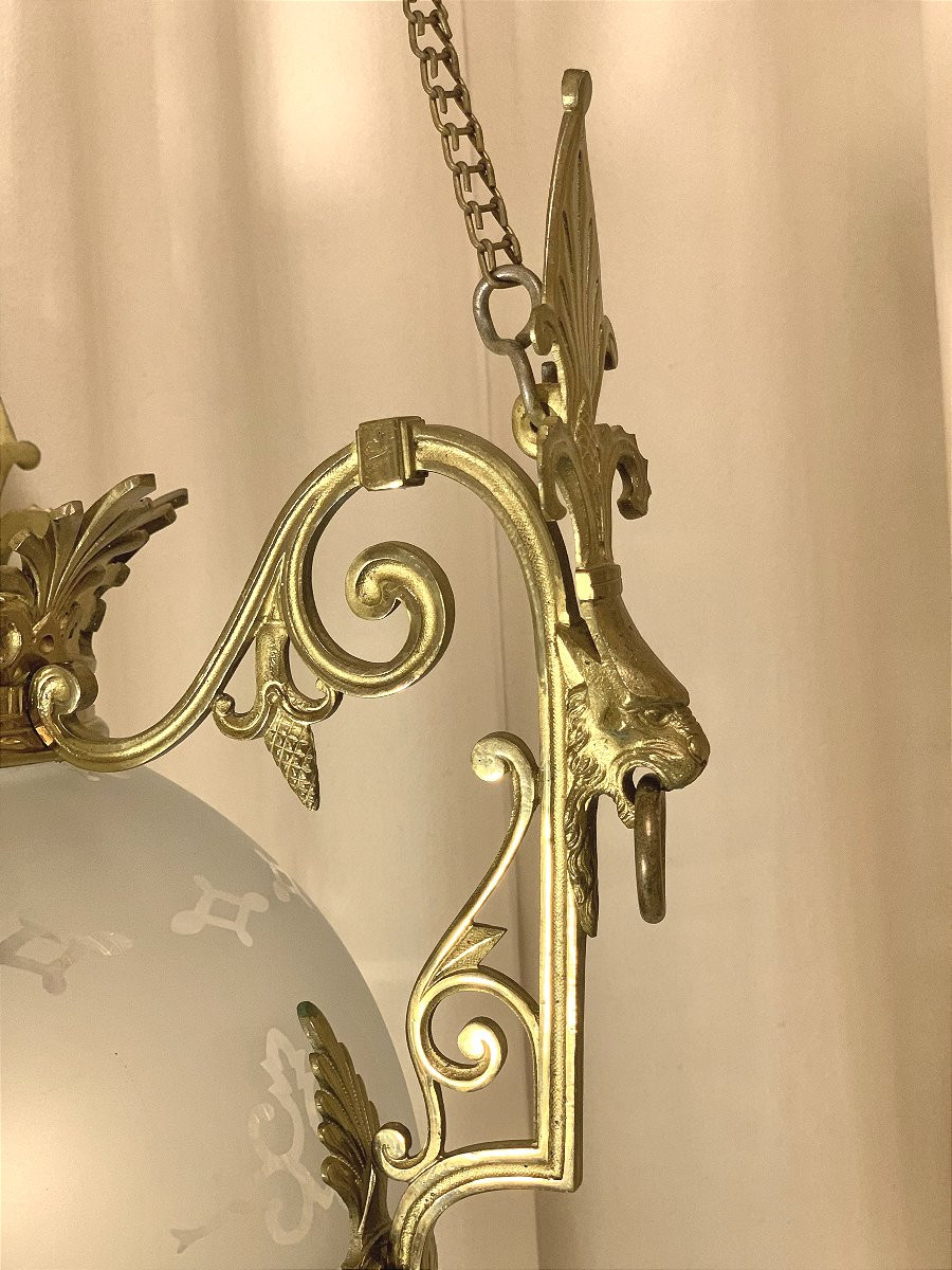 Lanterne Sphérique verre dépoli et gravé - Époque Napoleon III-photo-4