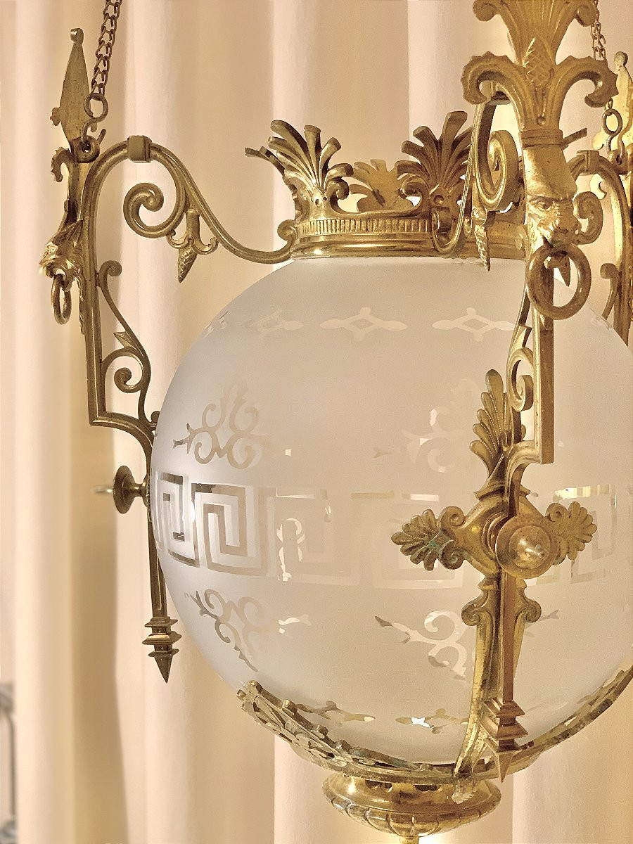 Lanterne Sphérique verre dépoli et gravé - Époque Napoleon III-photo-6