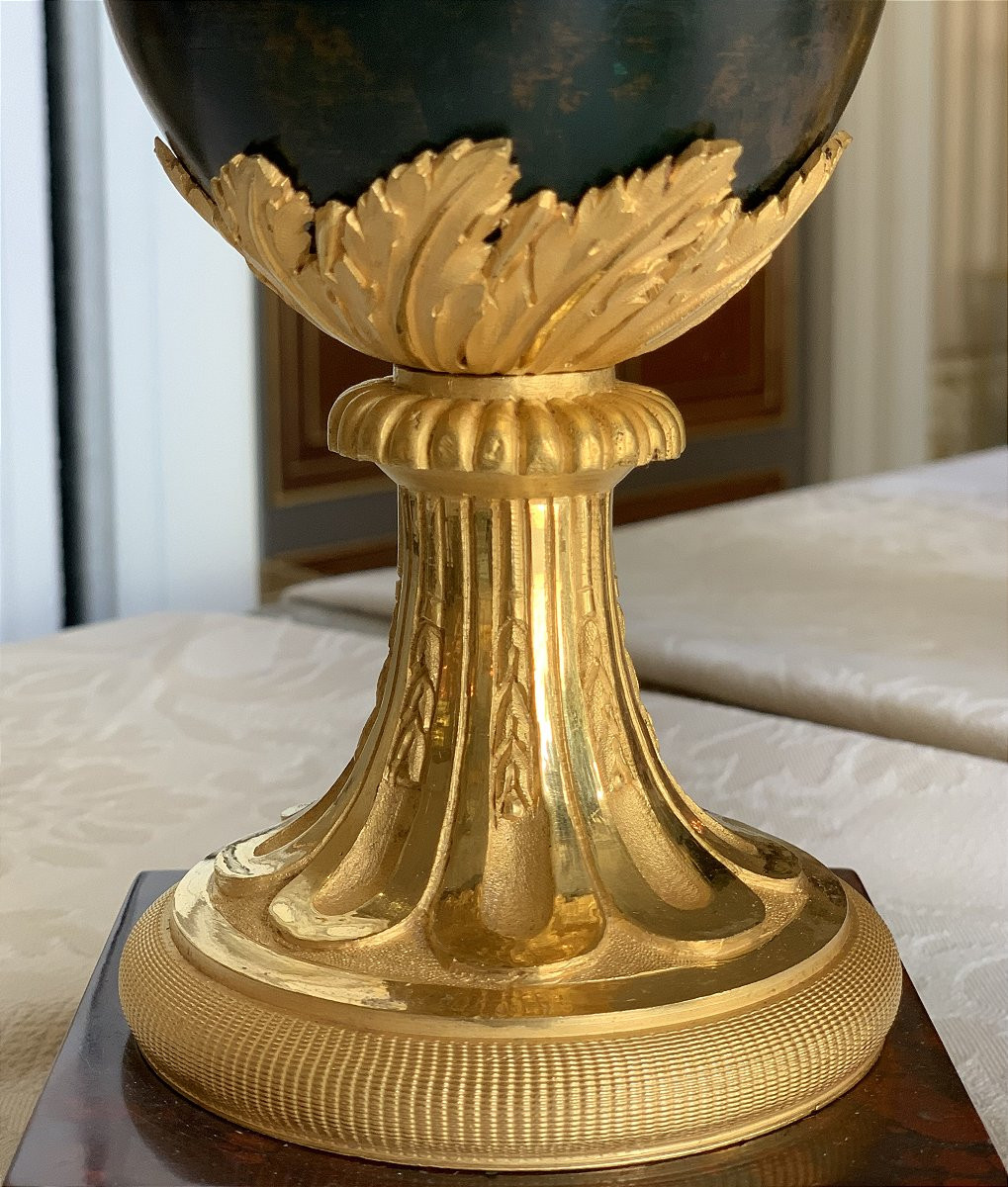 Pair Of Cassolettes, Covered Urns In Patinated And Gilded Bronze - 19th Century-photo-4