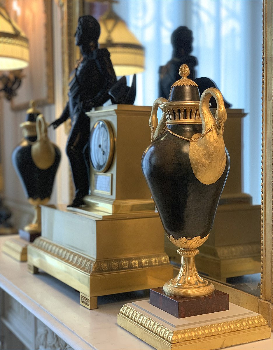 Pair Of Cassolettes, Covered Urns In Patinated And Gilded Bronze - 19th Century-photo-6