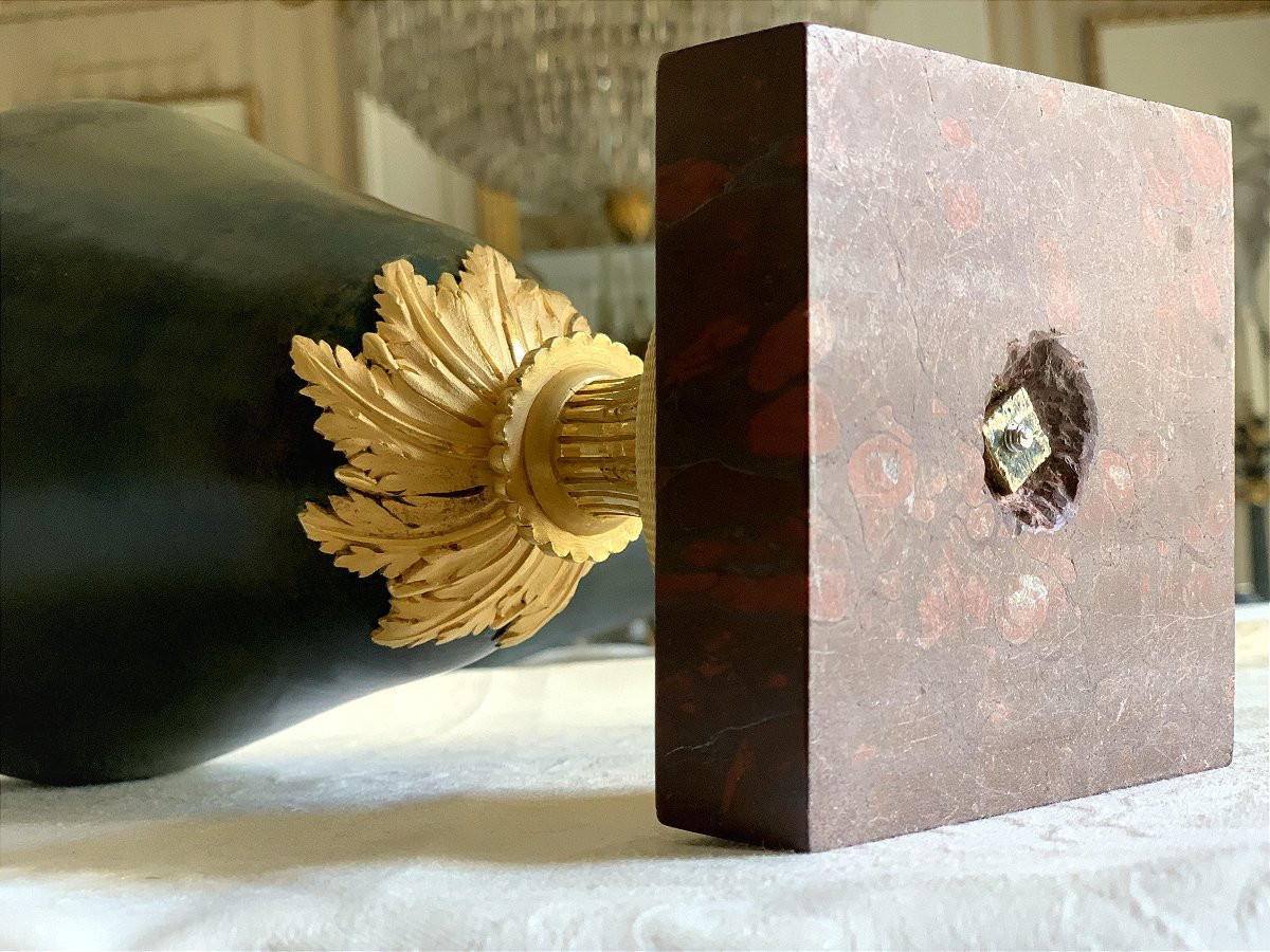 Pair Of Cassolettes, Covered Urns In Patinated And Gilded Bronze - 19th Century-photo-8