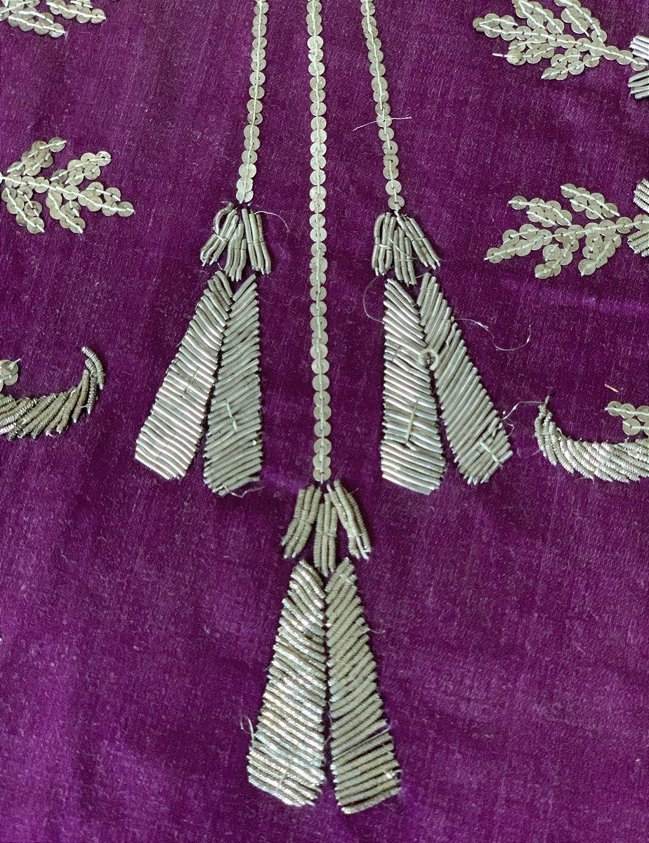 Purple Silk Taffeta Tablecloth With Silver Brocade - 19th Century-photo-1