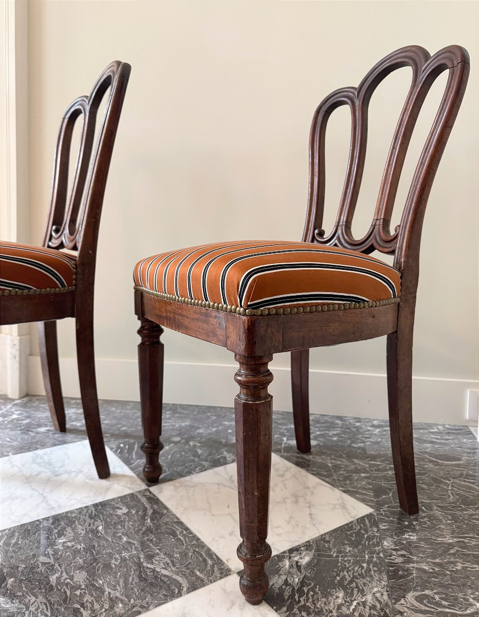 Pair Of Mahogany Chairs, Cotton Satin Seats - Louis-philippe Period-photo-3