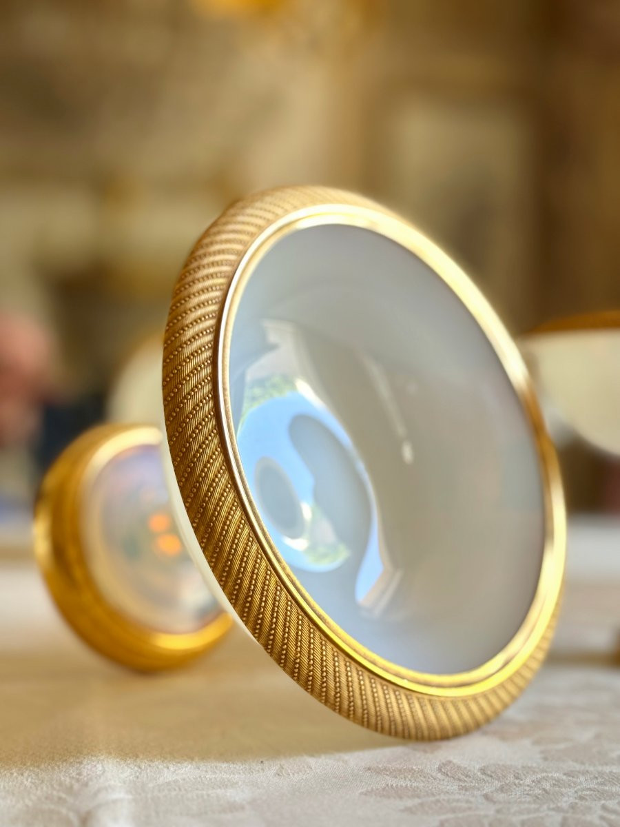 Pair Of Opaline Cups Mounted In Gilt Bronze - 19th Century-photo-2