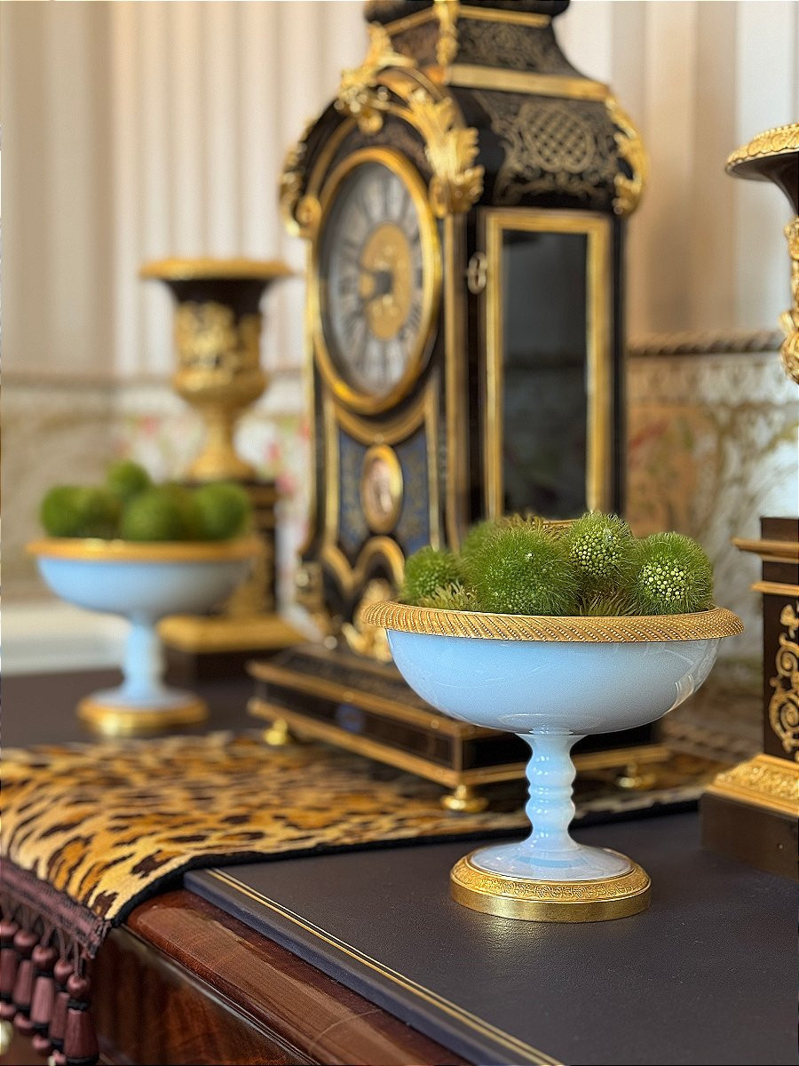 Pair Of Opaline Cups Mounted In Gilt Bronze - 19th Century-photo-3