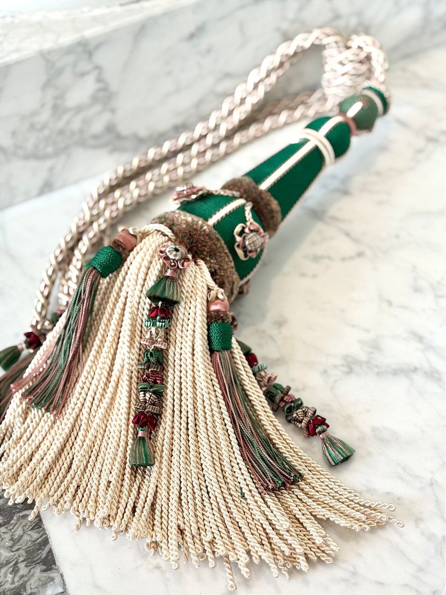 Pair Of Double Tiebacks, Medium Model - Malachite Green Color (21st Century)-photo-2