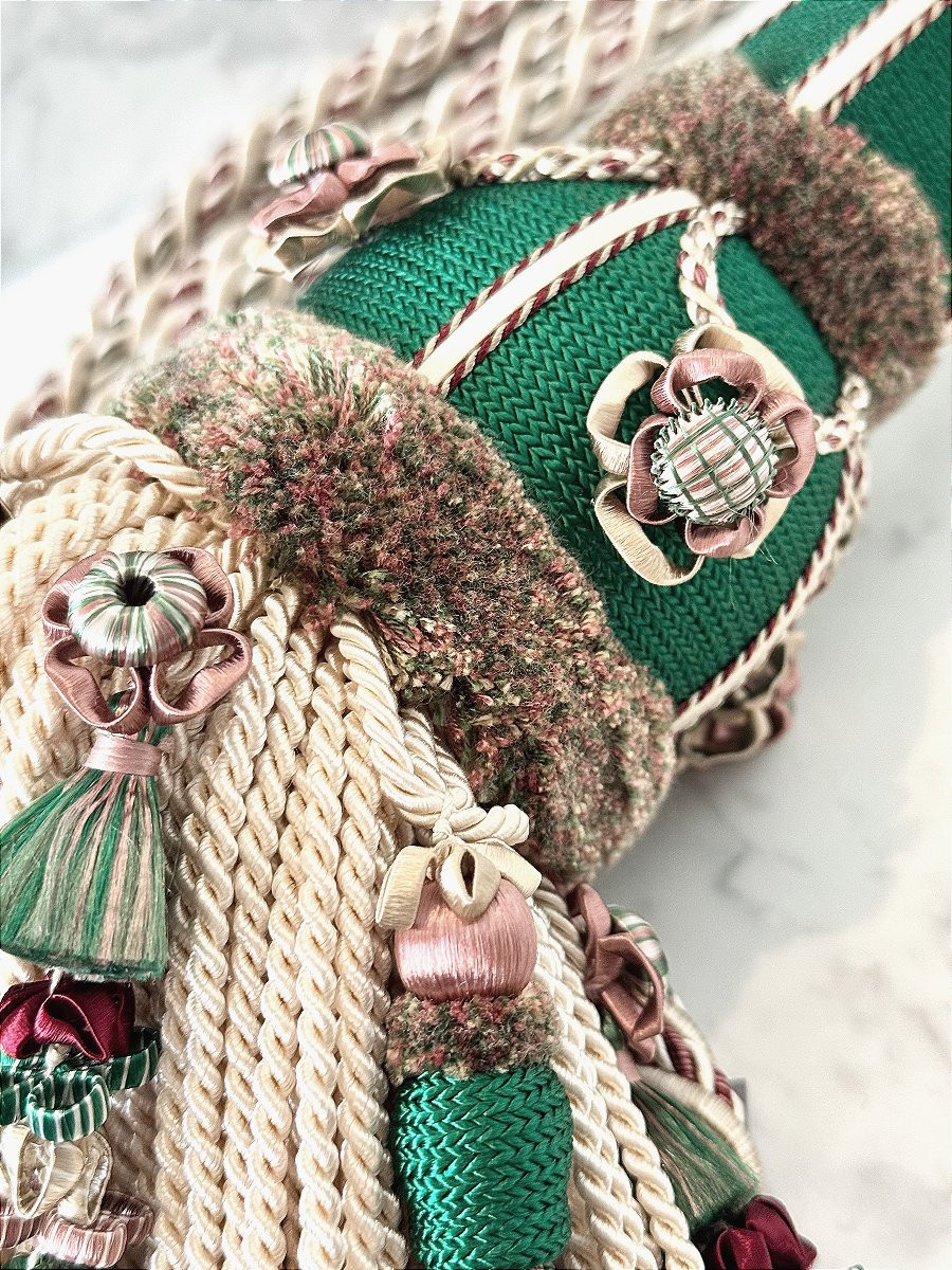 Pair Of Double Tiebacks, Medium Model - Malachite Green Color (21st Century)-photo-1