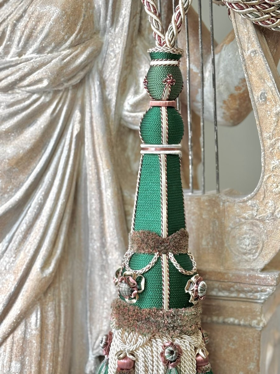 Pair Of Double Tiebacks, Medium Model - Malachite Green Color (21st Century)-photo-2