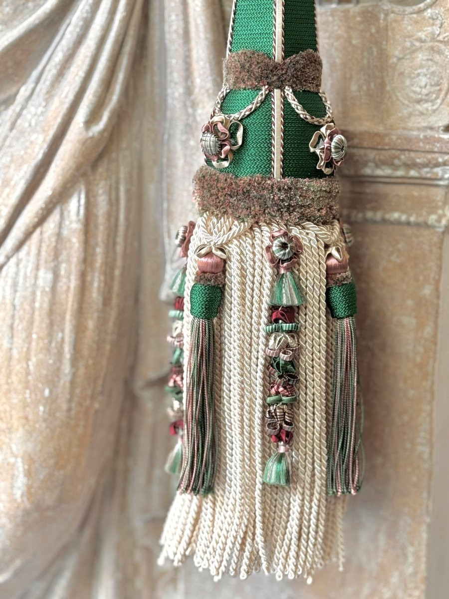 Pair Of Double Tiebacks, Medium Model - Malachite Green Color (21st Century)-photo-4