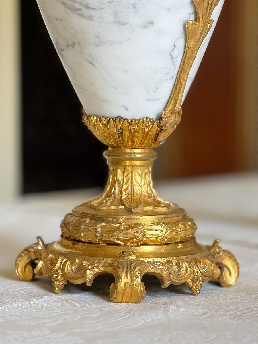Candélabre à bouquet fleuri en bronze doré et vase central en marbre - Napoleon III-photo-1
