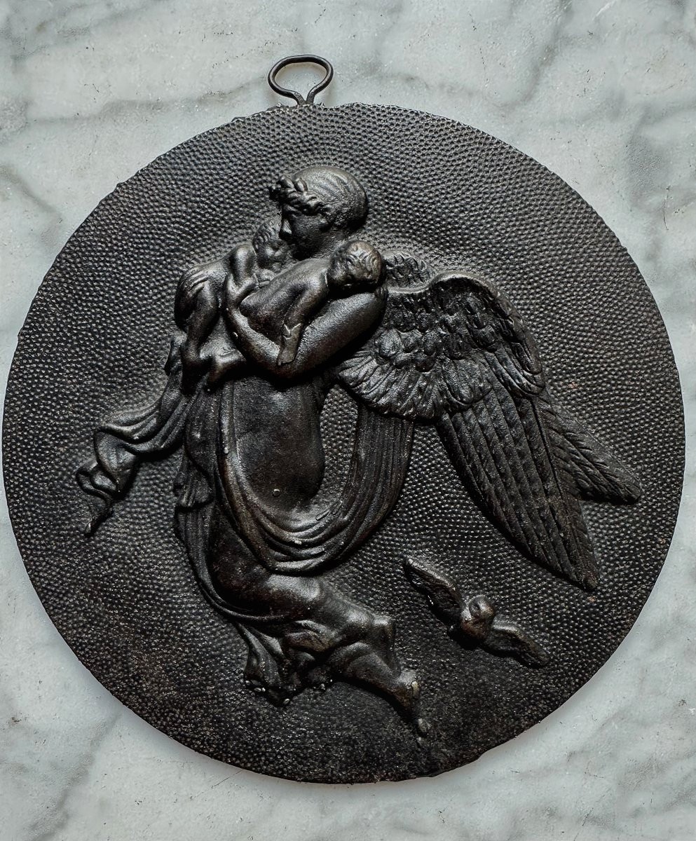 Pair Of Neoclassical Medallions In Dark Patinated Metal - 19th Century-photo-4