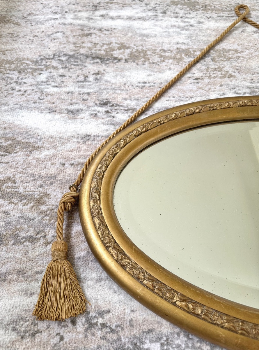 Oval Mirror In Gilded Wood - Art Deco-photo-2