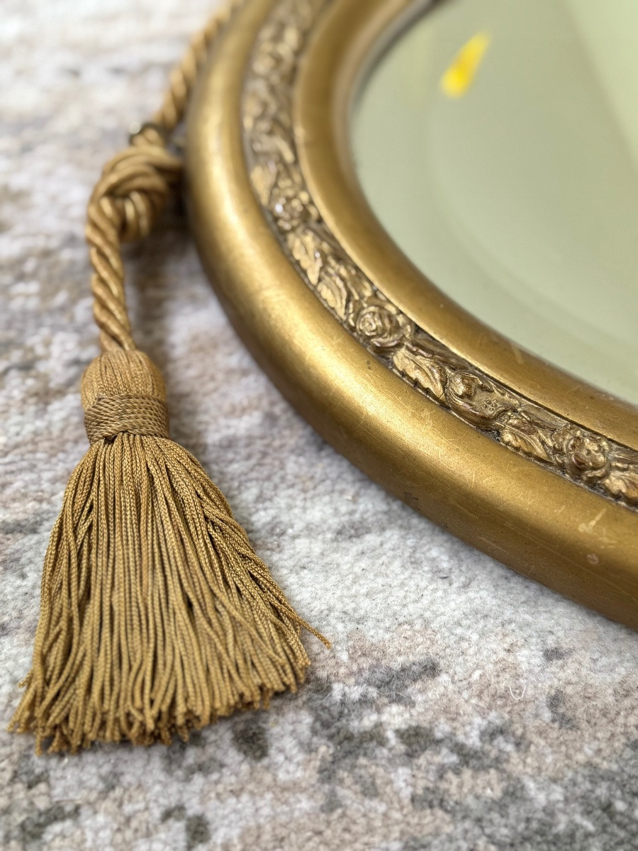 Oval Mirror In Gilded Wood - Art Deco-photo-2