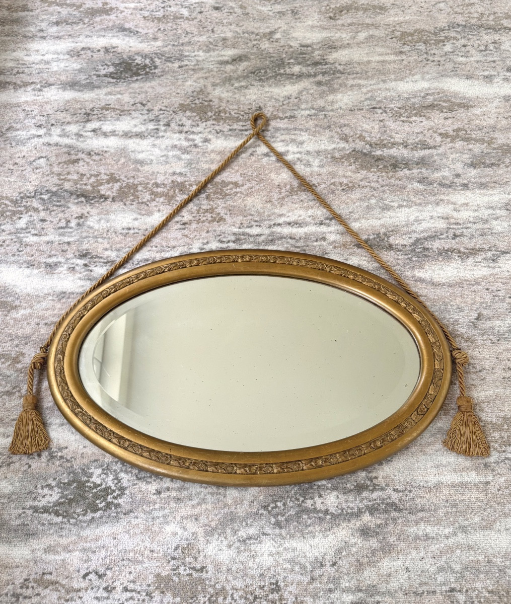 Oval Mirror In Gilded Wood - Art Deco