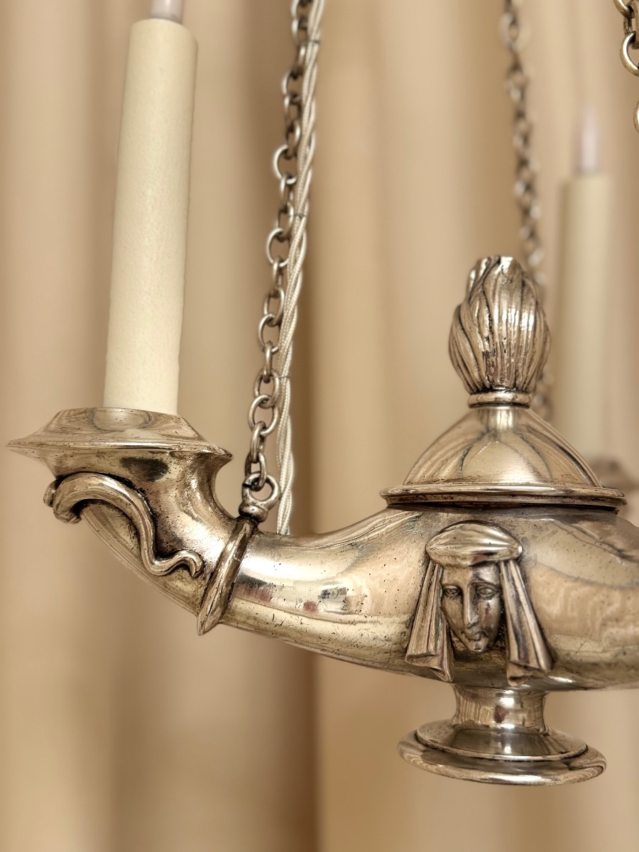 Neoclassical Empire-style Silvered Bronze Chandelier-photo-2