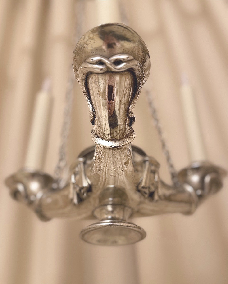 Neoclassical Empire-style Silvered Bronze Chandelier-photo-3