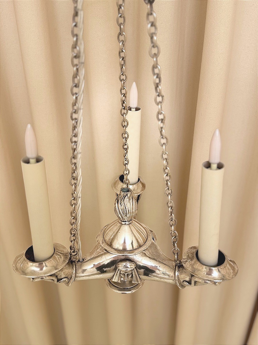 Neoclassical Empire-style Silvered Bronze Chandelier-photo-2