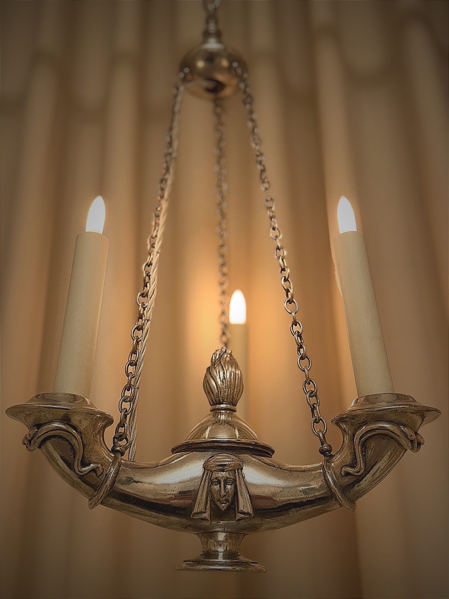 Neoclassical Empire-style Silvered Bronze Chandelier-photo-4