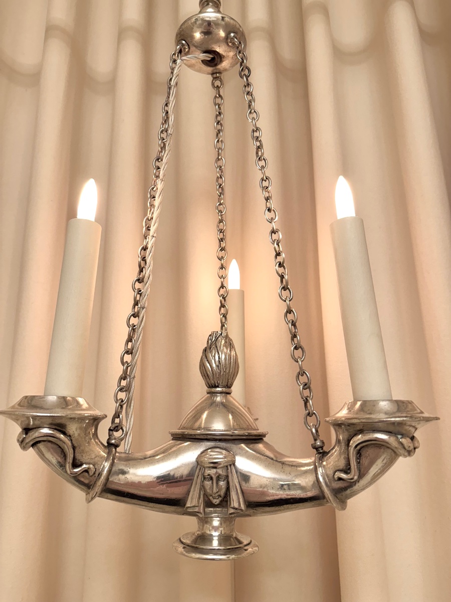Neoclassical Empire-style Silvered Bronze Chandelier