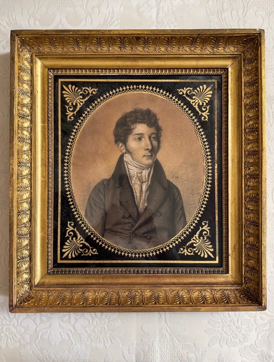Portrait Of A Young Man, Graphite And White Highlights - 19th Century