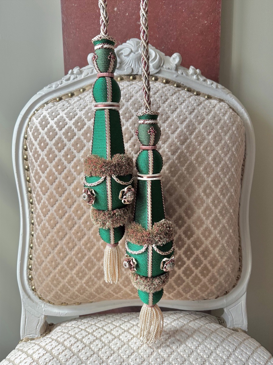 Paire D'embrasses Doubles, Moyen Modèle - Coloris Vert Malachite -  21è Siècle