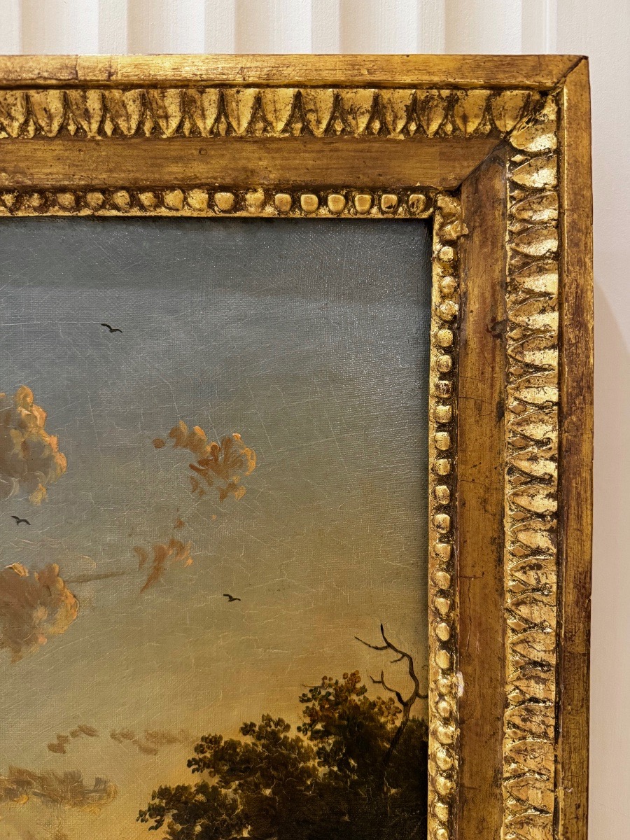 Painting Of A Pastoral Scene By The Sea - 19th Century-photo-4