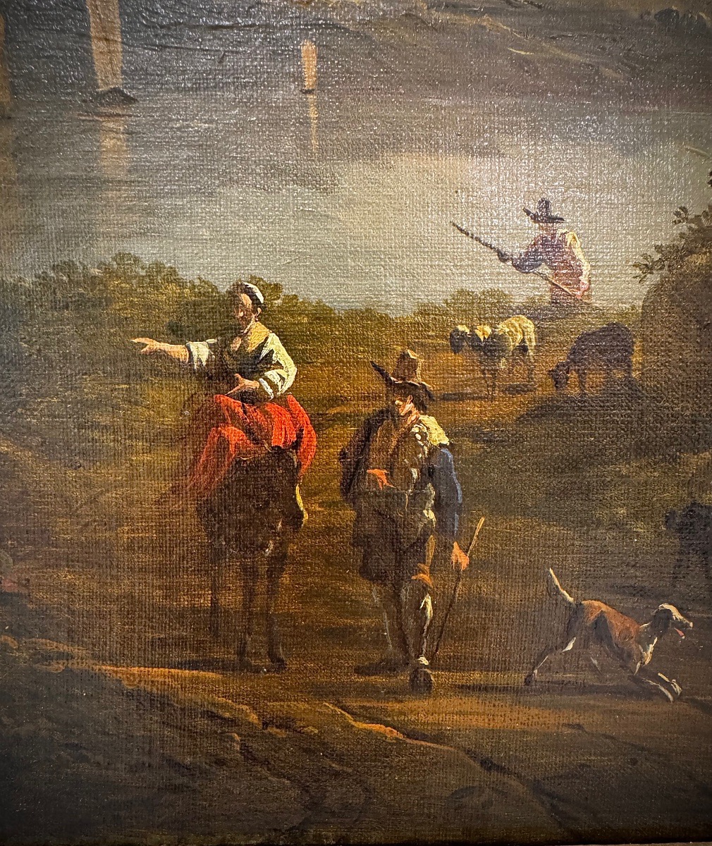 Painting Of A Pastoral Scene By The Sea - 19th Century-photo-4