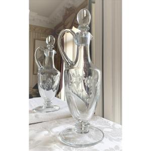 Glass Ewer Carafe, Engraved On Two Sides.