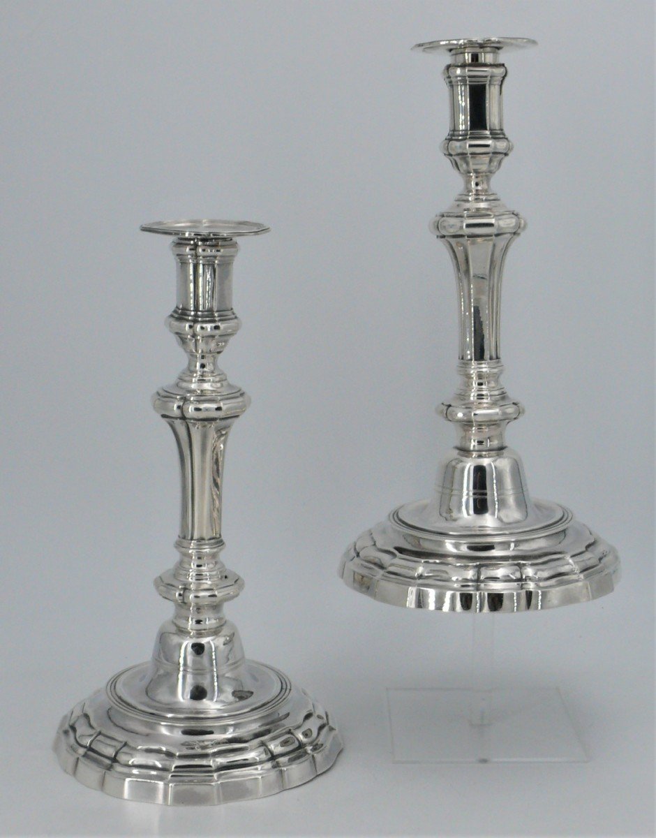 Pair Of 18th Century Solid Silver Candlesticks, Paris 1783, François Corbie.