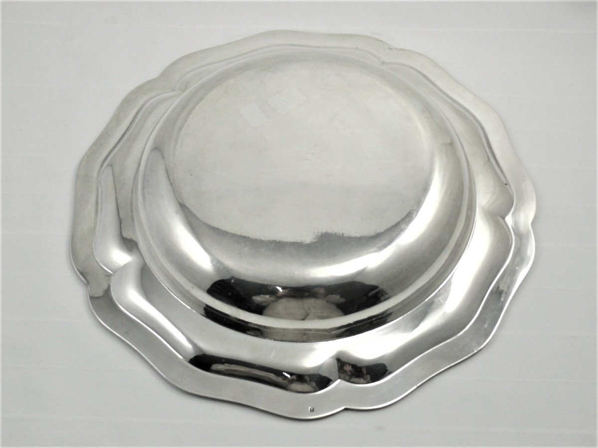Hollow Round Dish In Sterling Silver Minerva, Louis XV Style With Scalloped Edges, Louis Coignet.-photo-4