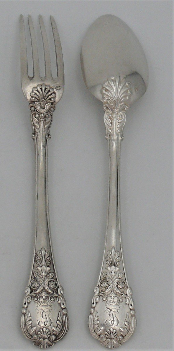 6 Entremets/dessert Cutlery, 12 Pieces, Sterling Silver Minerva, XIX, Pierre-françois Queillé-photo-3