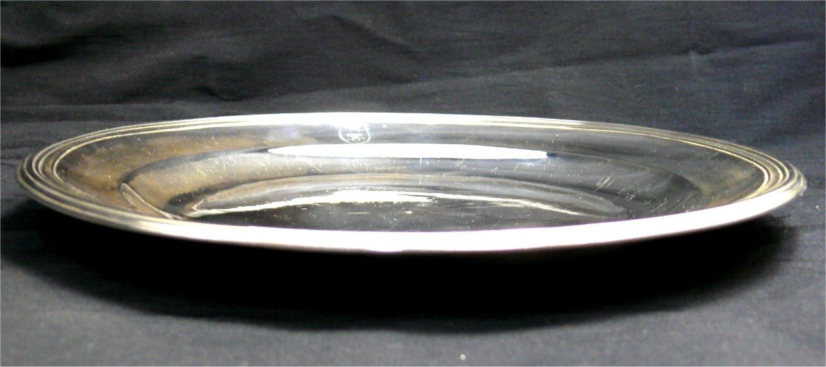 Round Dish, Sterling Silver, Poinçon Au Coq, 1798-1809, Nets Model.-photo-3