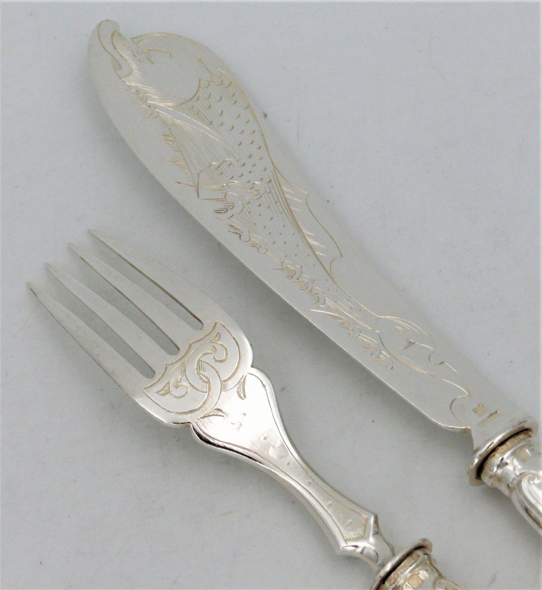 Christofle Chrysanthème, 12 Fish Cutlery, 24 Pieces, Engraved.-photo-2