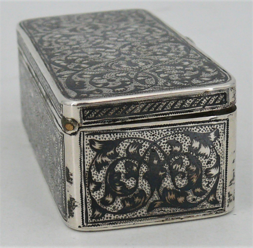 Snuff Box/snuffbox Sterling Silver Russian 1886 Niellée Guilloche.-photo-1