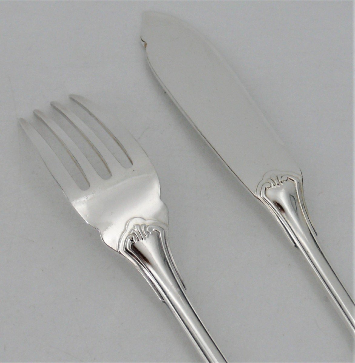 Christofle Model Vendôme/arcantia/coquille, 12 Fish Cutlery, Silver Plated, 24 Pieces.-photo-4