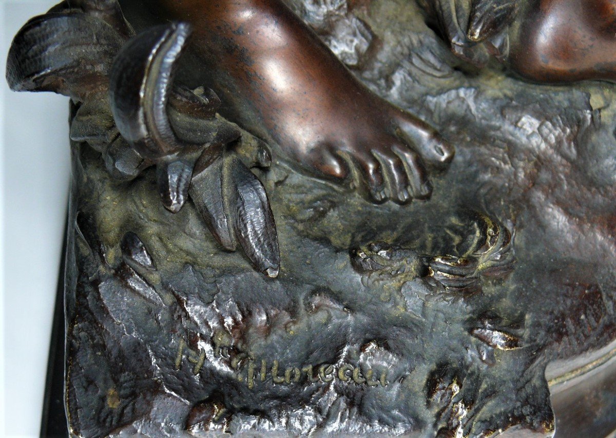 Hippolyte Moreau, Woman With Basket Of Flowers, Bronze, 57 Cm.-photo-4