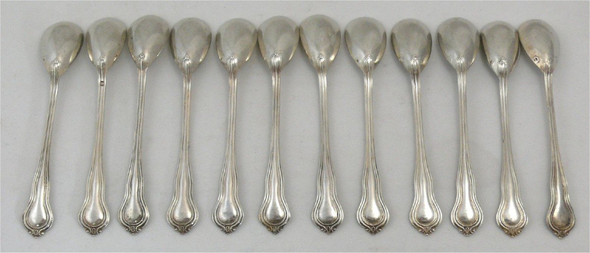 12 Egg Spoons In Sterling Silver Minerva, Excellent Condition, Without Monogram.-photo-6